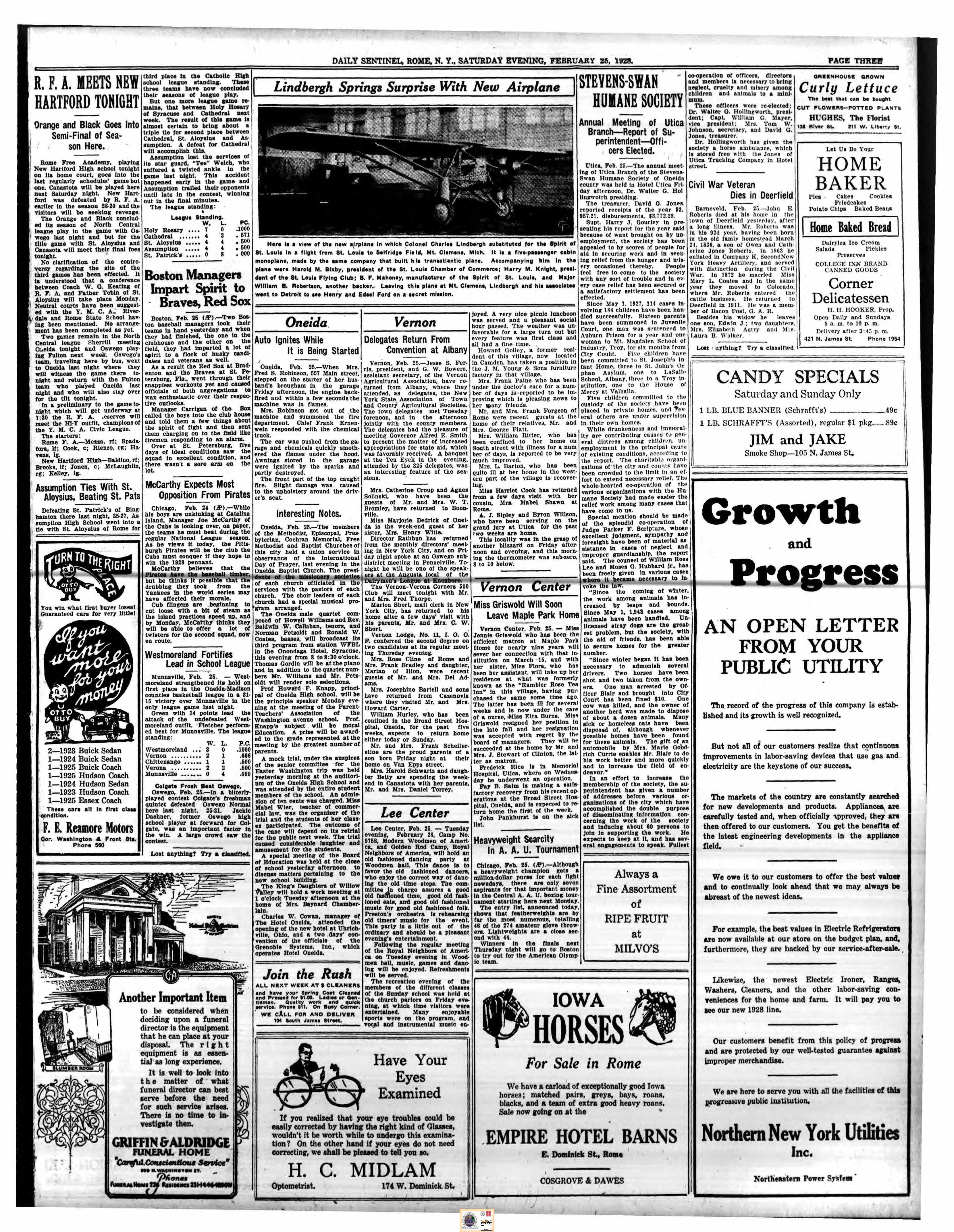 Page 3 Rome Daily Sentinel Feb 25 1928